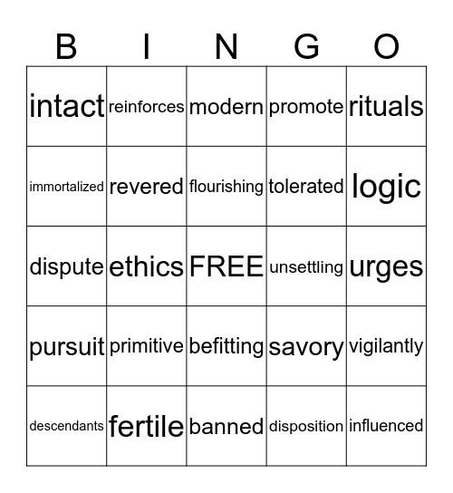 Vocabulary Bingo - 6th Grade - Lesson 24 Bingo Card