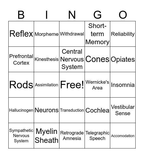 Psych 1: Bingo Card