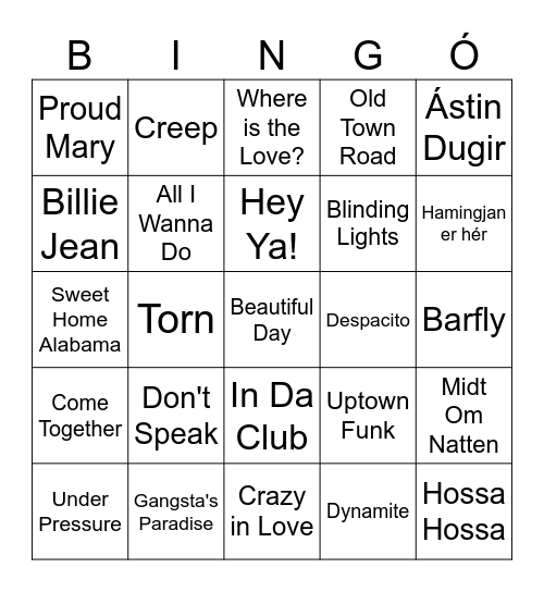 🎶 Tónlistarbingó 🎶 Bingo Card