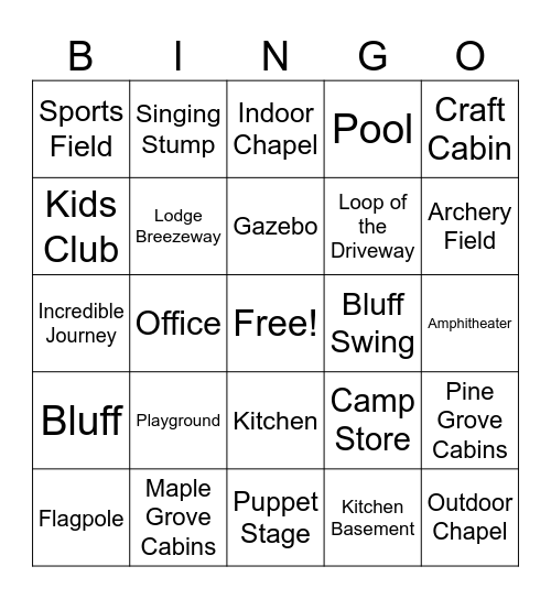 Camp Luther at Hopewood Shore Bingo Card