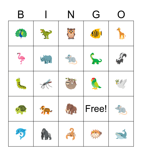 Animal game Bingo Card