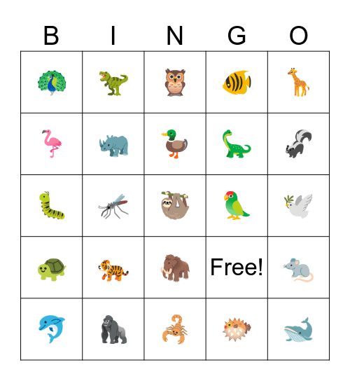 Animal game Bingo Card