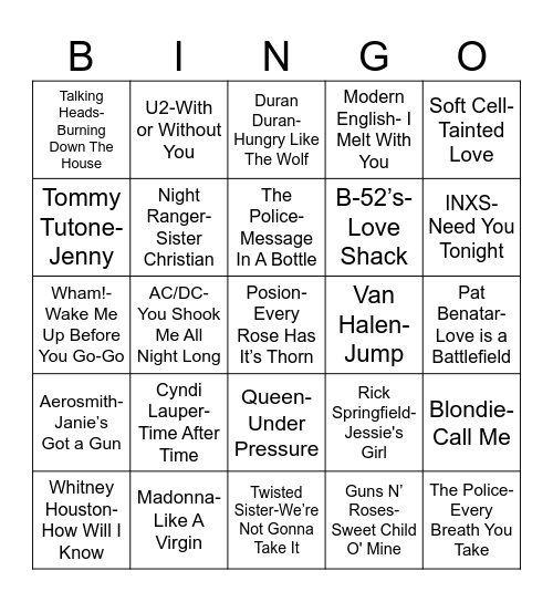 Total Quiz presents Radio Bingo: 80's Music Bingo Card