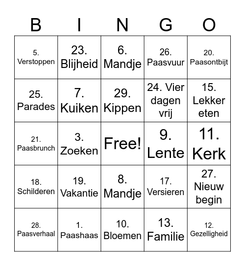 Pasen bingo Card