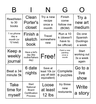 Tara 2024 Bingo Card