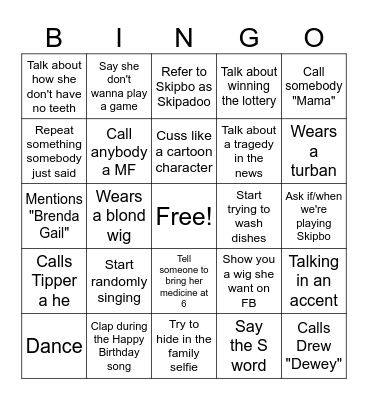 Nanny Bingo Card