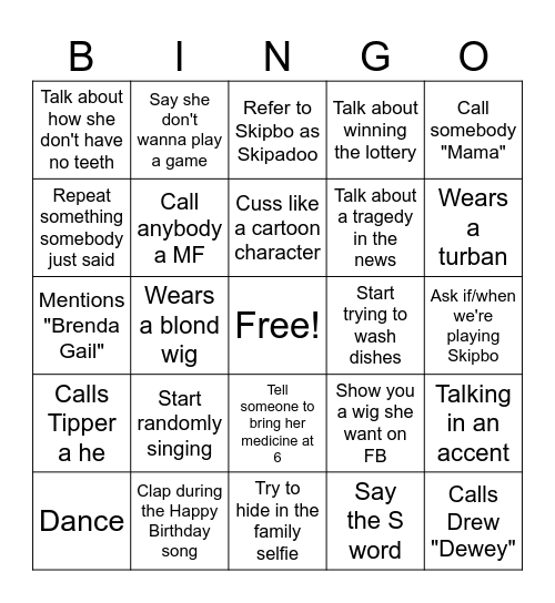 Nanny Bingo Card