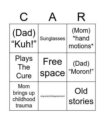 Car Ride Bingo Card