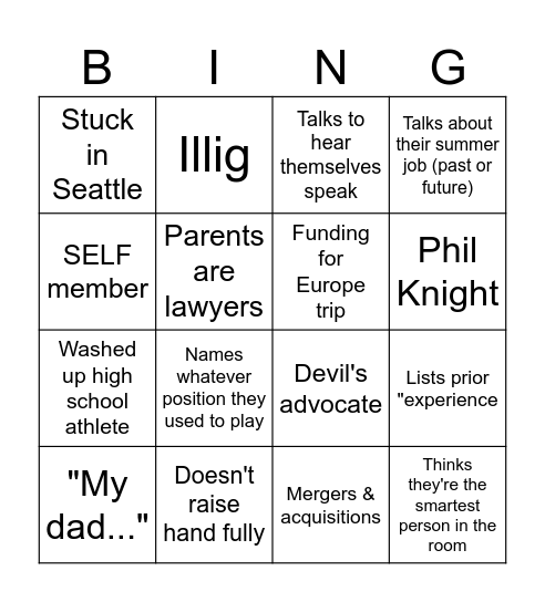 Sports Licensing Bingo Card