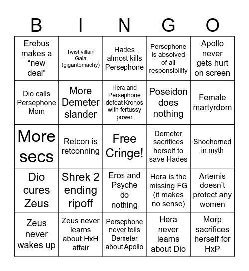 LO S3 Predictions Bingo Card