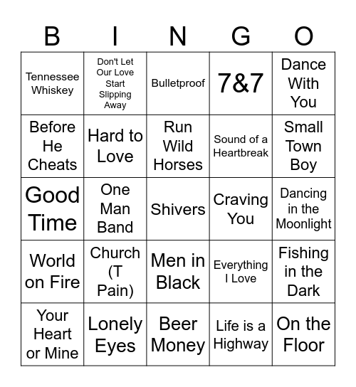 Country Music Bingo Card