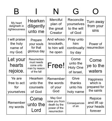 Heavenly Father’s Plan Bingo Card