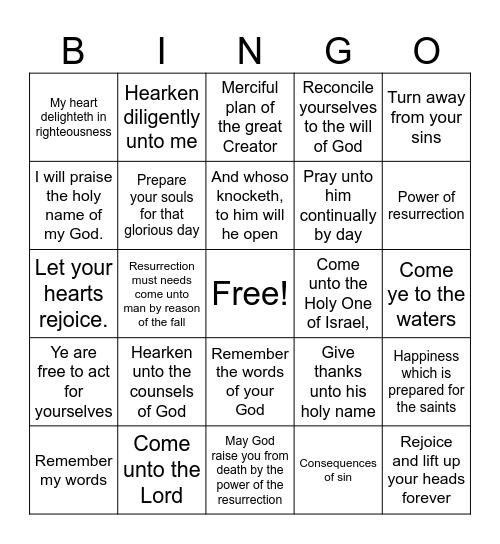 Heavenly Father’s Plan Bingo Card