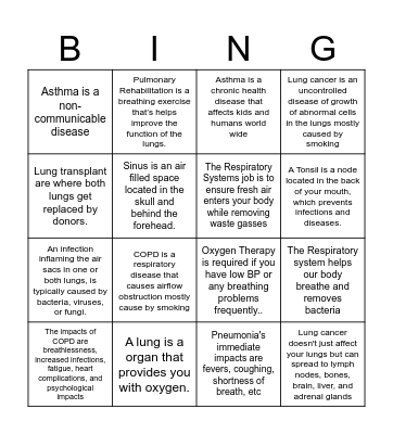 Respiratory System Bingo Card