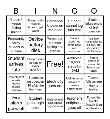 Standardized Testing Bingo Card