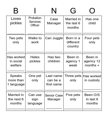 Getting to Know You Bingo Card