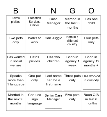 Getting to Know You Bingo Card