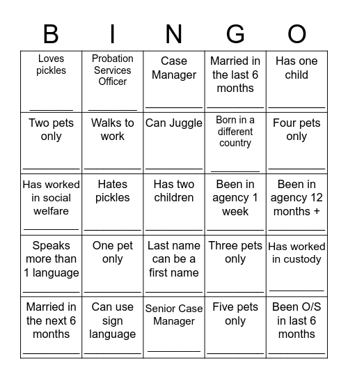 Getting to Know You Bingo Card