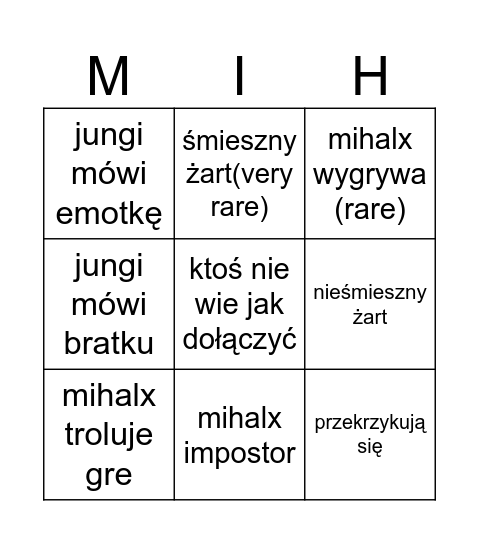 mihalx to gej Bingo Card