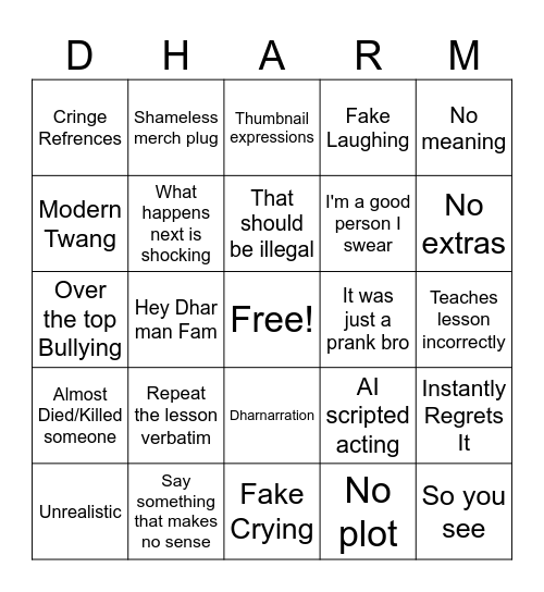 Dhar Mann Bingo Card