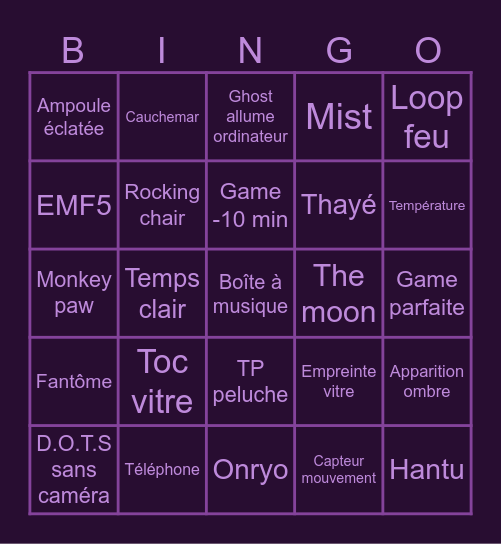 Phasmophobia Bingo Card