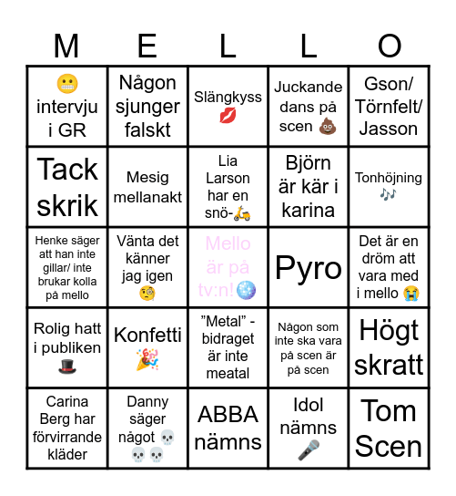 Mello bingo Card