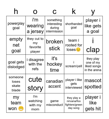watching hockey bingo Card
