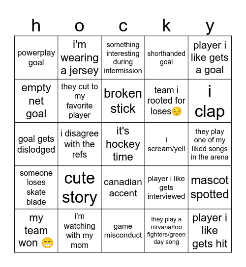 watching hockey bingo Card