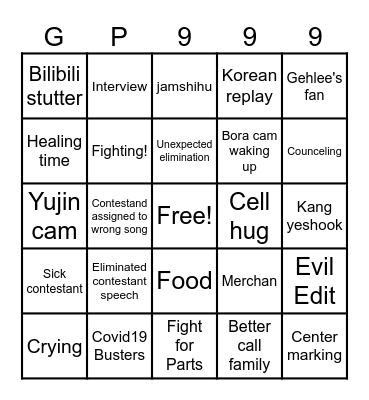 GP999 Episode 8 Bingo Card