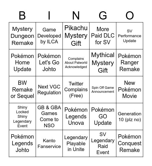 Pokémon Day 2024 Bingo Card