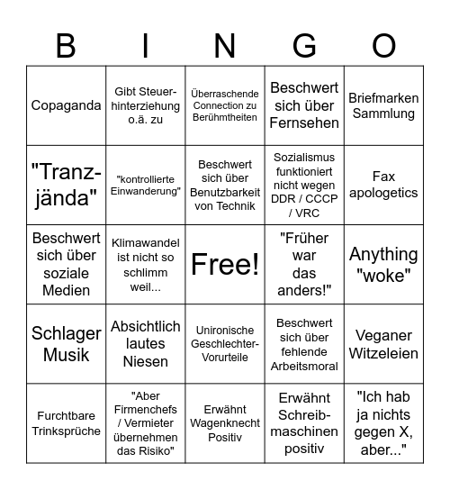 Boomer Bingo Card
