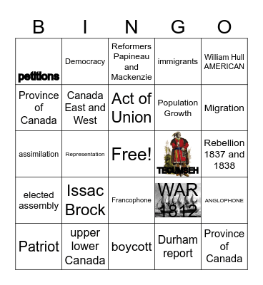 CH 7 Migration Push For Democracy, 1837 Rebellion,  Act of Union Bingo Card