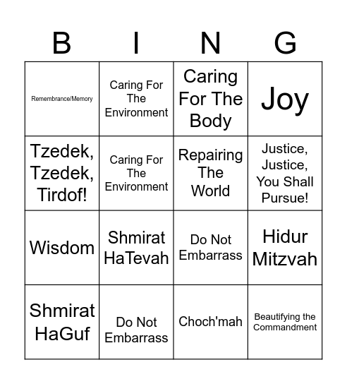 Middot Bingo Card
