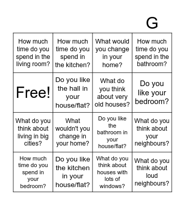 Unit 5 Speaking Bingo Card