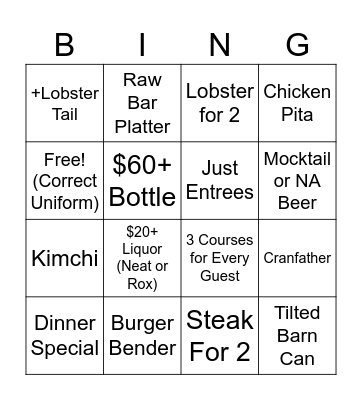 Saturday Bingo Card