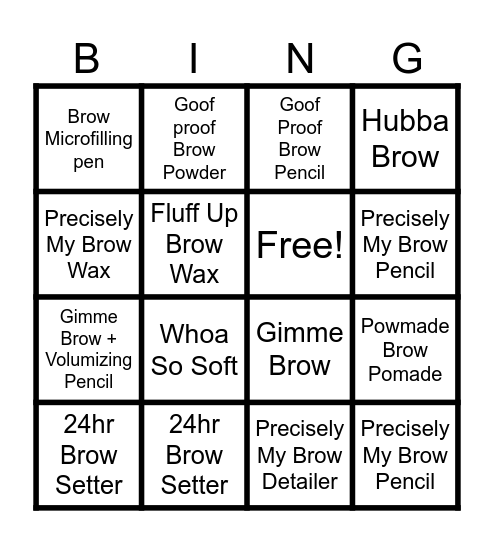 Benefit Cosmetics Precisely My Brow Contest Bingo Card