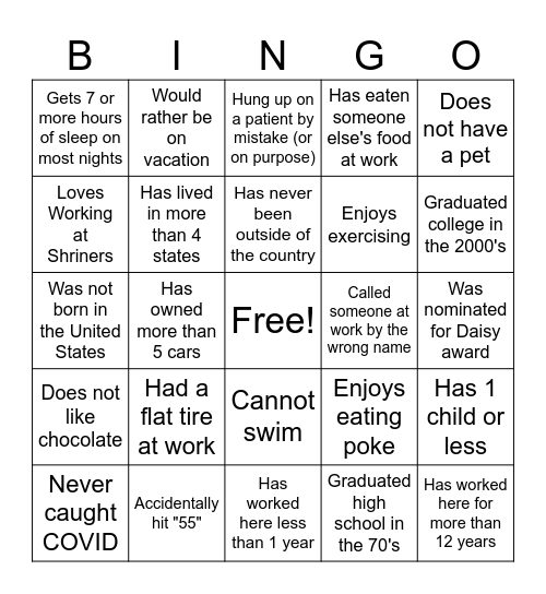 Untitled Bingo Card