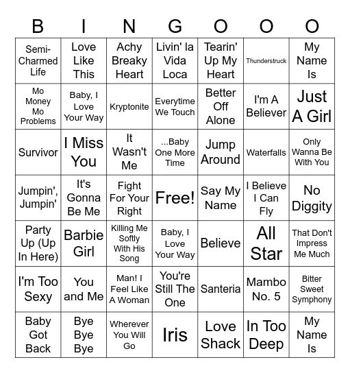 Name That Tune - 90s Bingo Card