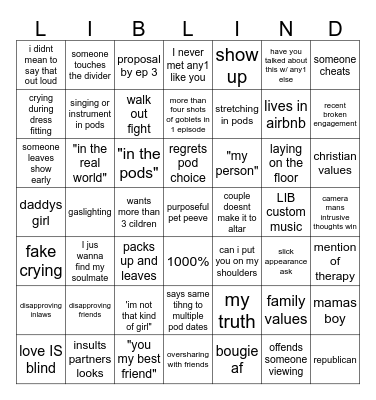 Love IS Blind Bingo Card