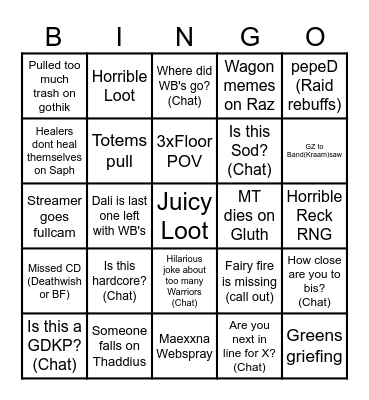 Fun Police Naxx Night Bingo Card