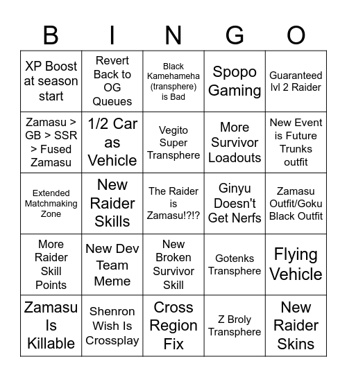 S5 Stream Bingo Card