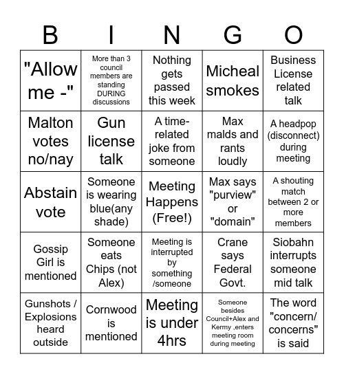 City Council Meeting, 24 Feb 2024 Bingo Card