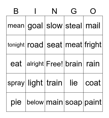 Long Vowel Bingo Card