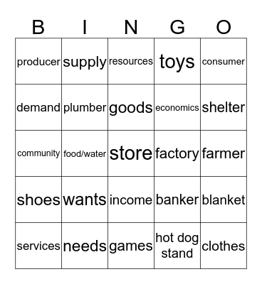 Economics 101 Bingo Card