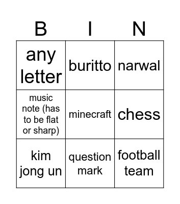 Untitled Bingo Card