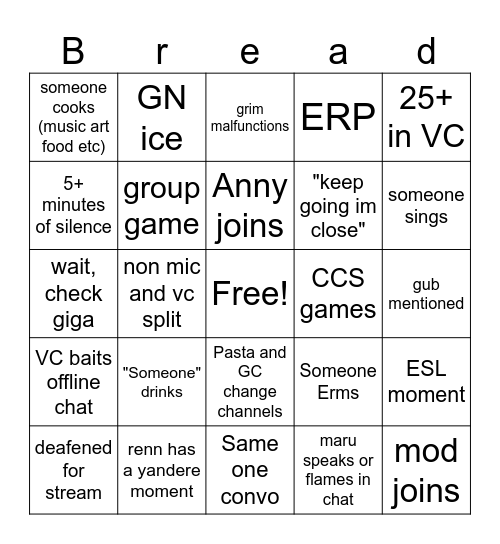 Erm Bingo Card