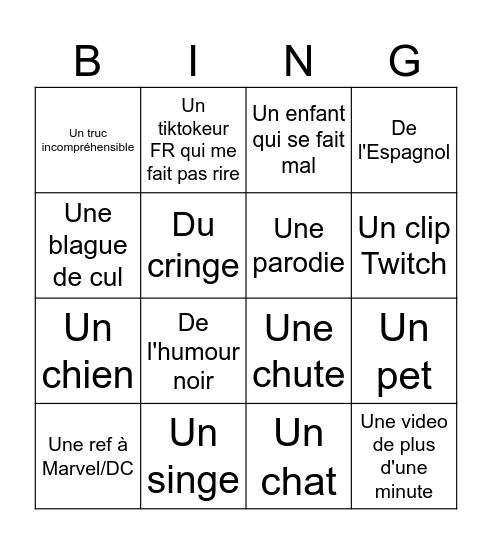 LES TIKTOKS DES VIEWERS Bingo Card