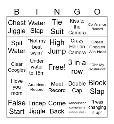 ACC Swimming Bingo Card