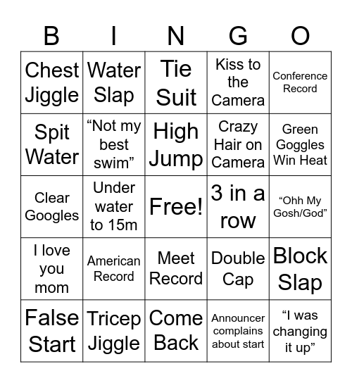 ACC Swimming Bingo Card