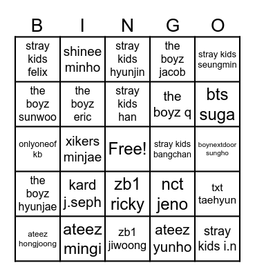 Koreaverse BG Bingo Card